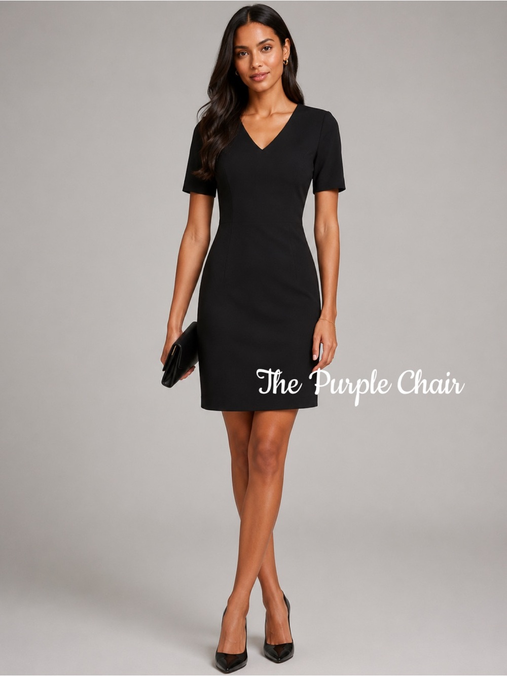 WHBM AURA NWT Black Short-Sleeve Sculpting Sheath Dress 2